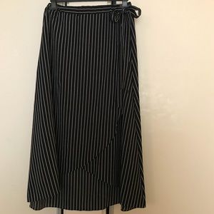 Pinstriped High-low Mock Wrap Skirt - Size Medium